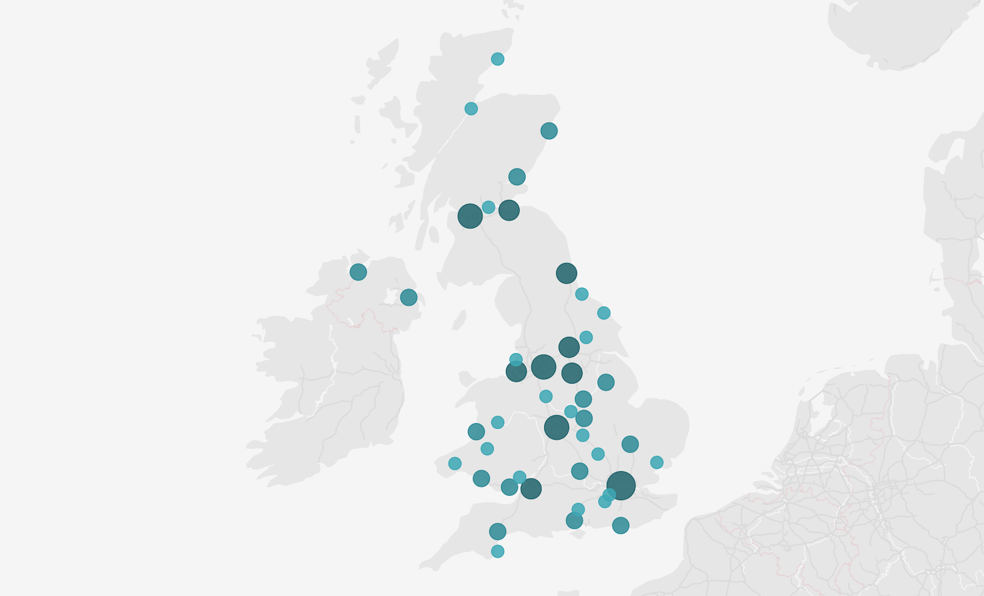 UK network map showing hundreds of locations
